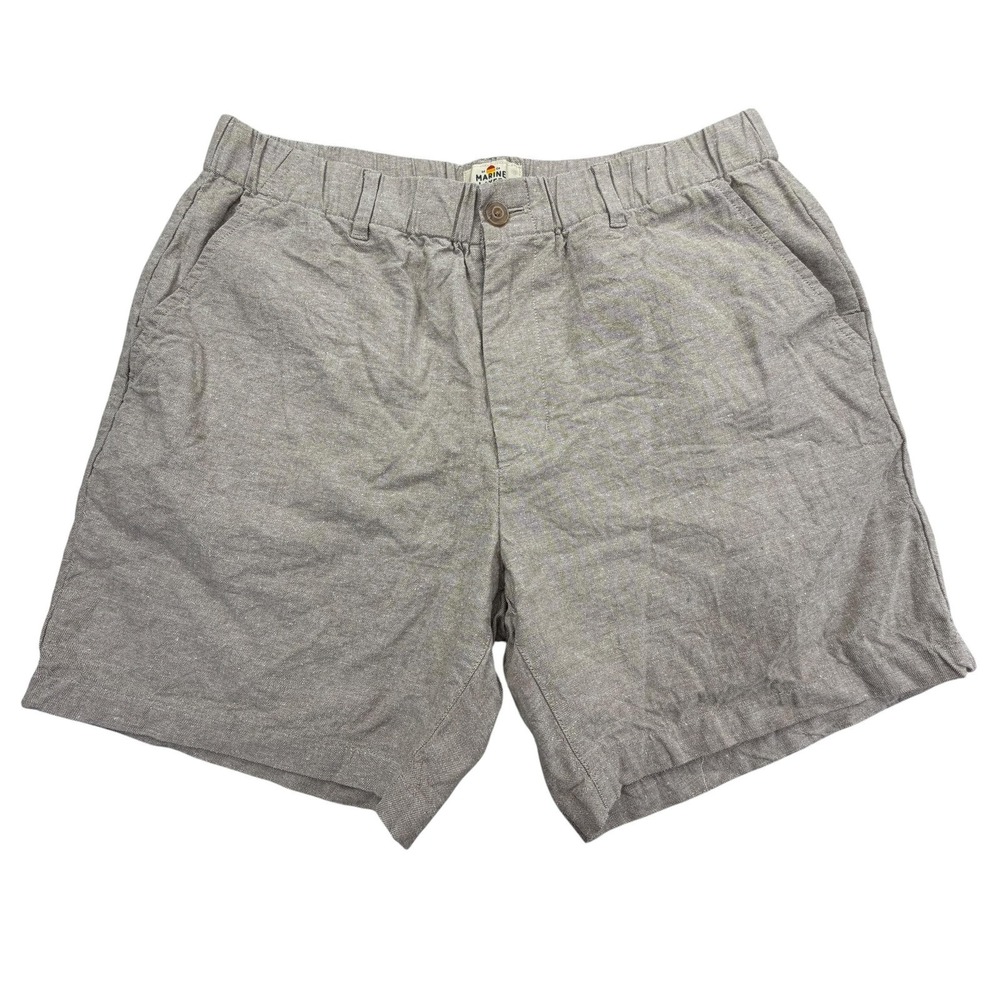 Marine Layer Shorts Mens L Beige Chino Linen Viscose Drawstring Pockets 7 Inseam